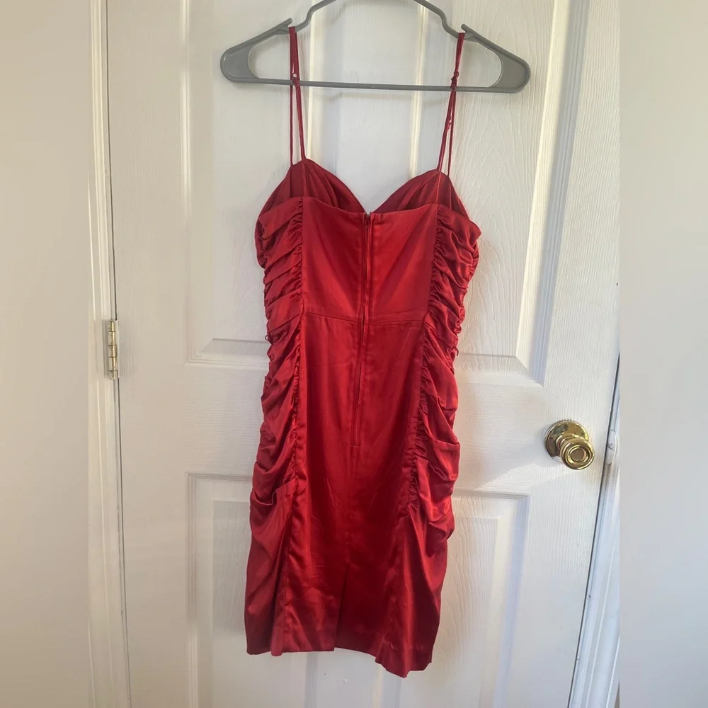 Betsey Johnson 95% Silk Ruched Mini Vintage Dress in Red - Picture 2 of 16